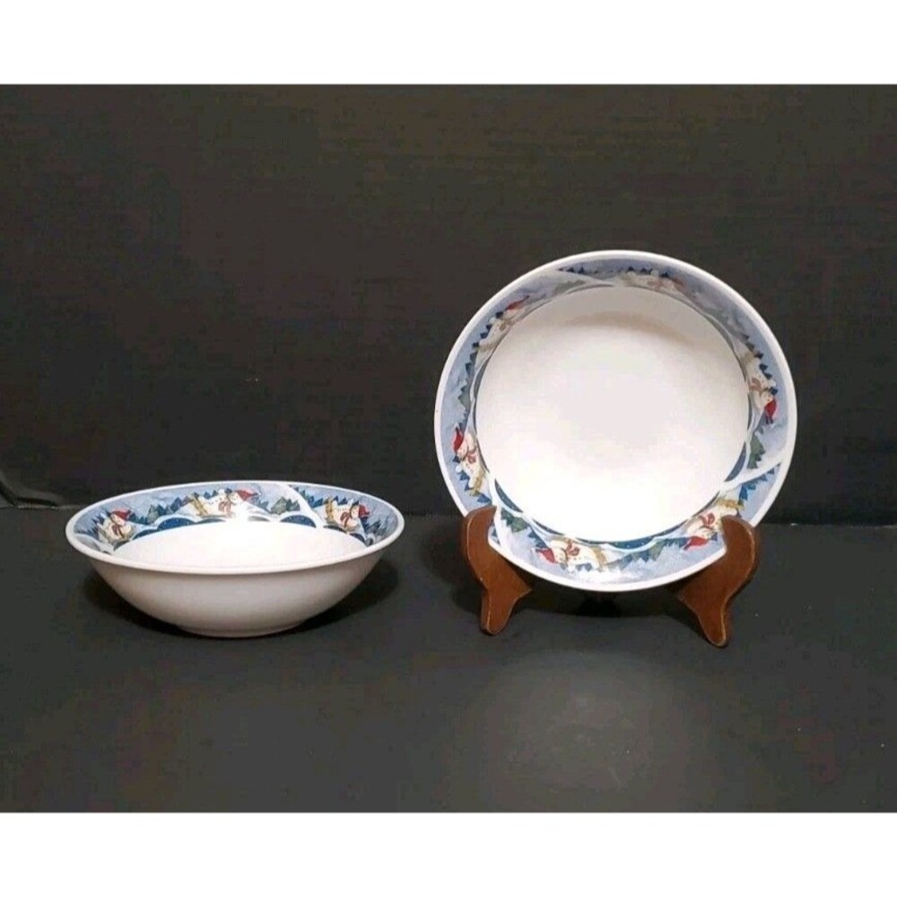Oneida Snow Valley Snowman Bowls Soup / Cereal Debbie Mumm Holiday Dining 2 Pc